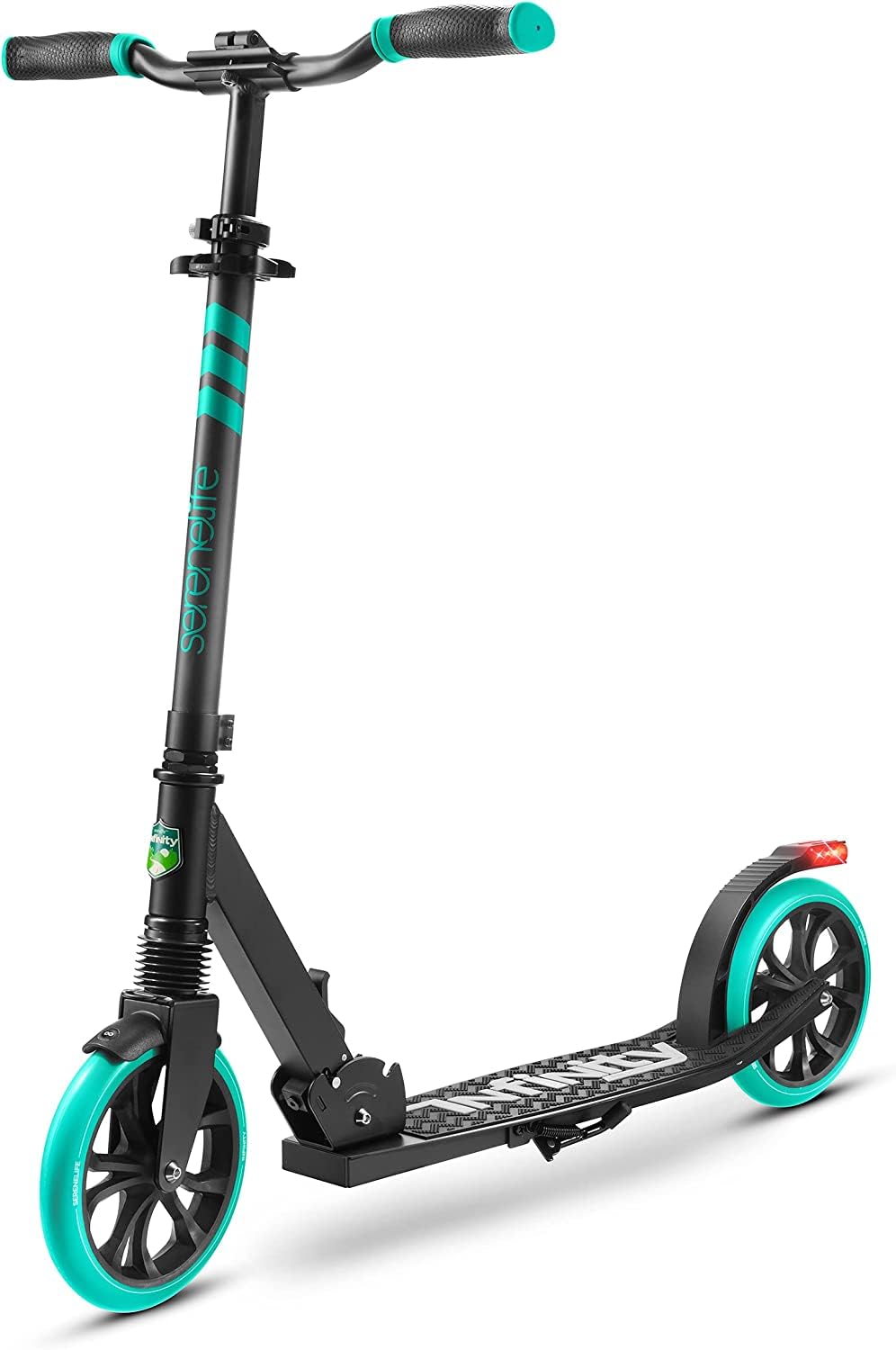 SereneLife Kick Scooter for Adults, Teenagers and Kids - 2 Wheel Scooter With Adjustable T-Bar Handlebar - Alloy Anti-Slip Deck - Portable Folding With Carrying Strap - Aqua