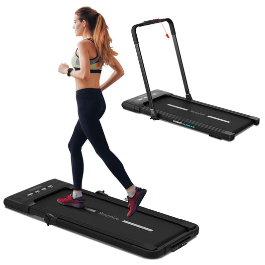 SereneLife Foldable 2 in1 Treadmill & Walking Pad with Remote Control, Speed 7.6 MPH Compact Under Bed, 2.5 HP, App Support, Easy Assembly and Storage, for Walking or Jogging, 265lbs Capacity