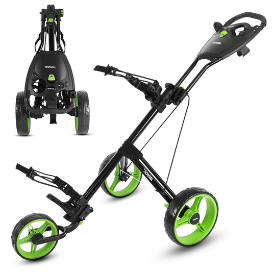 JOVIAL 3 Wheel Golf Push Pull Cart - Lightweight, Foldable, Collapsible, Caddy Accessories, Golf Bag Storage with Deluxe Scorecard Holder, Adjustable Handle, Aluminium Frame, Compact Design for Travel