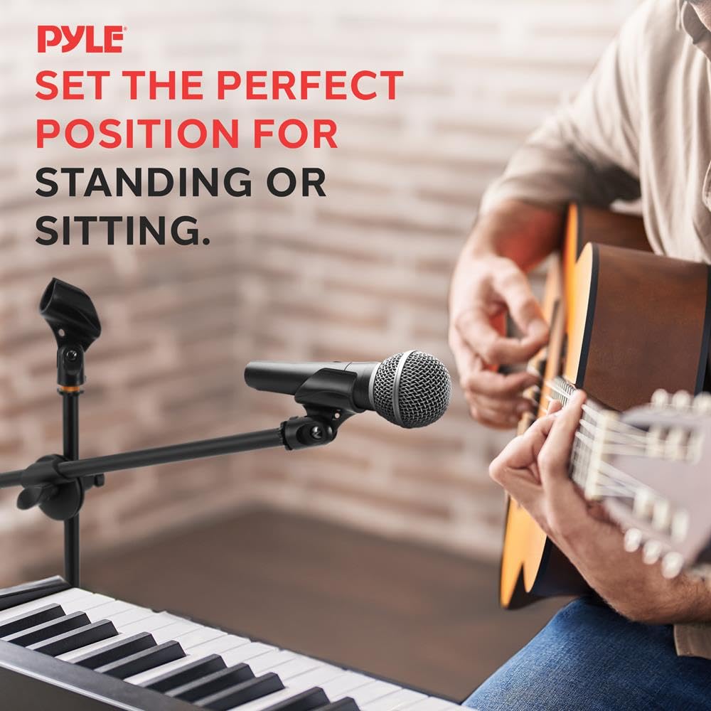 Pyle Universal Adjustable Tripod Microphone Stand - Pair of Heavy Duty Lightweight Professional Compact Extendable Stage Studio Floor Standing Boom Mic Holder w/ Carry Bag, 5/8" Adapter - PMKSKT35