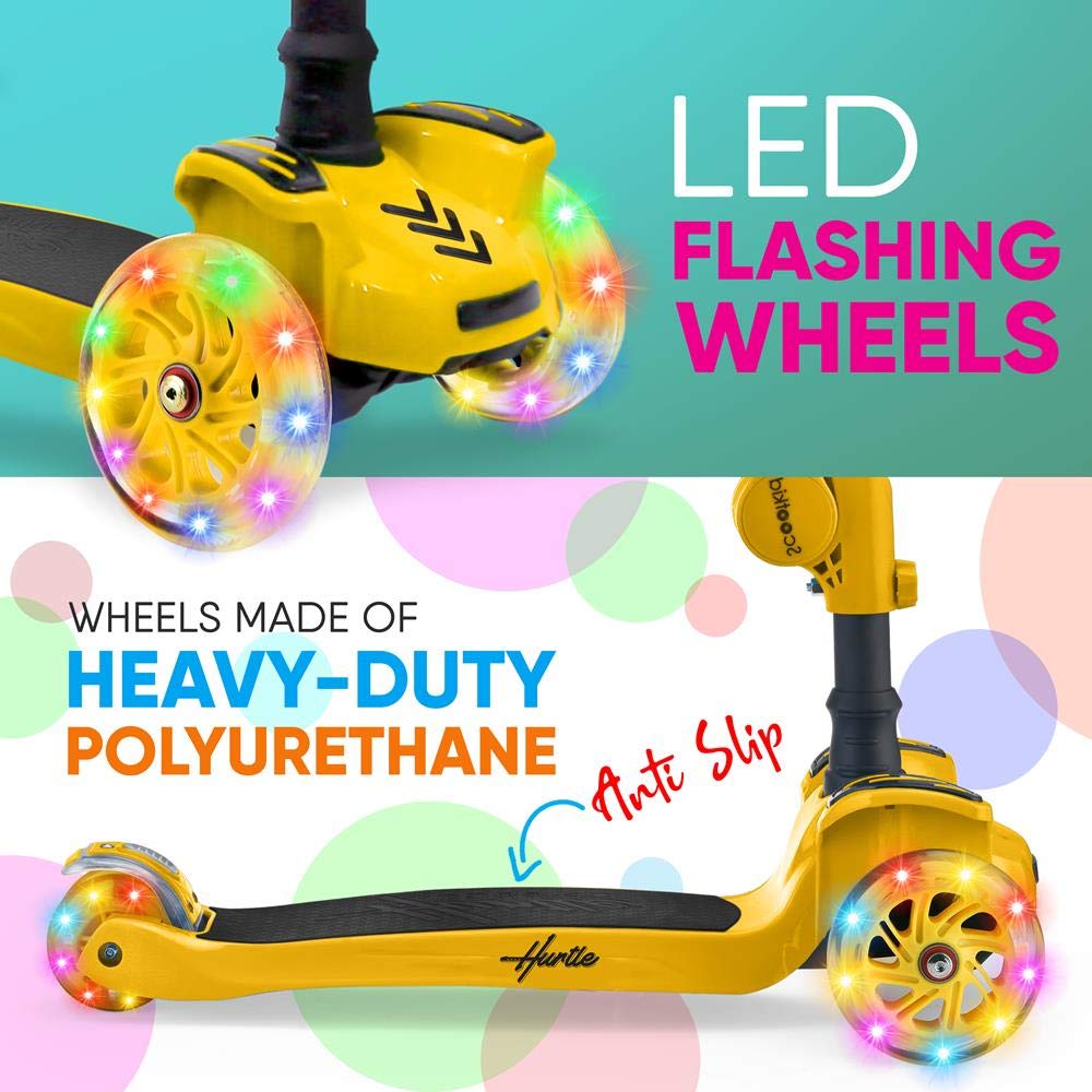 Hurtle 7 Wheeled Scooter for Kids - Stand & Cruise Child/Toddlers Toy Folding Kick Scooters w/Adjustable Height, Anti-Slip Deck, Flashing Wheel Lights, for Boys/Girls 2-12 Year Old - Hurtle