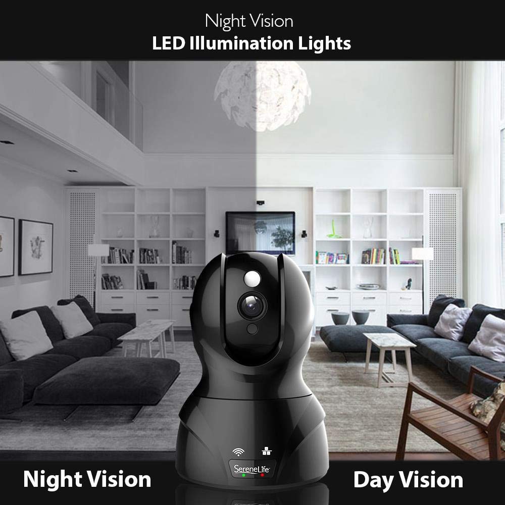 SereneLife Indoor Wireless IP Camera - HD 1080p Network Security Surveillance Home Monitoring w/ Motion Detection, Night Vision, PTZ, 2 Way Audio - iPhone Android Mobile PC WiFi - IPCAMHD82