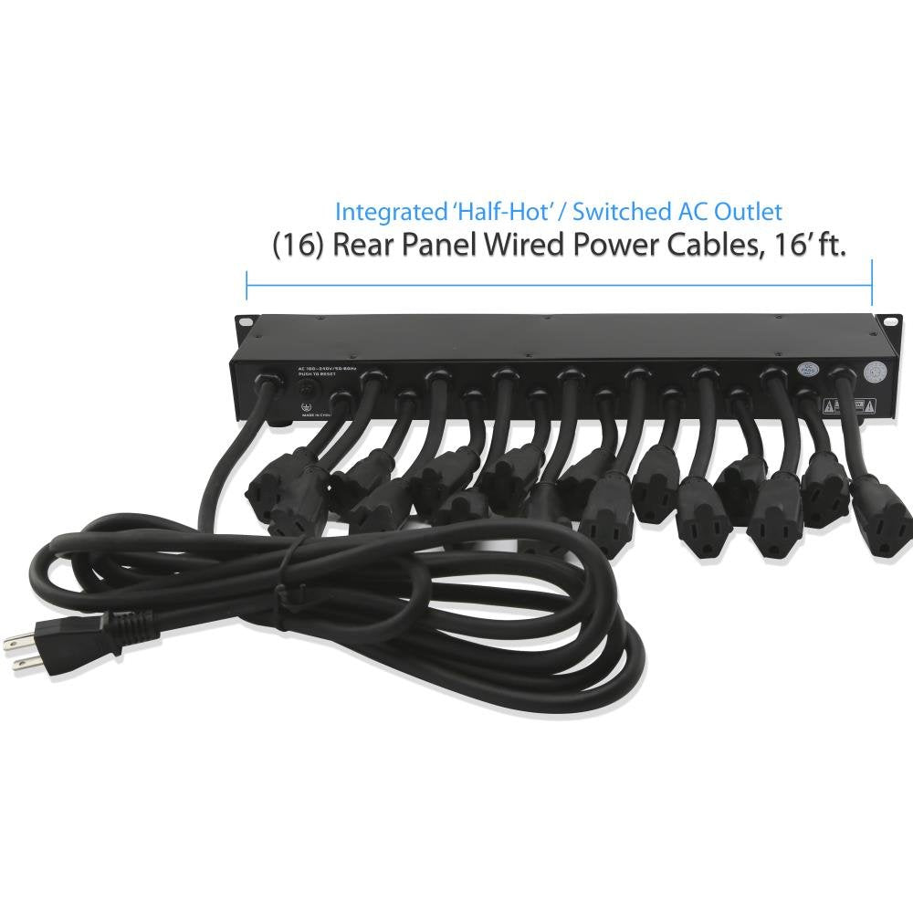 Pyle 19-Outlet 1U Rackmount PDU Power Distribution Unit - 15 Amp Surge Protector - USB Charging Port - Ground Lift - Circuit Breaker - 15FT Cord - 3 Front AC Outlets - 16 Rear Power Cables - PCO860