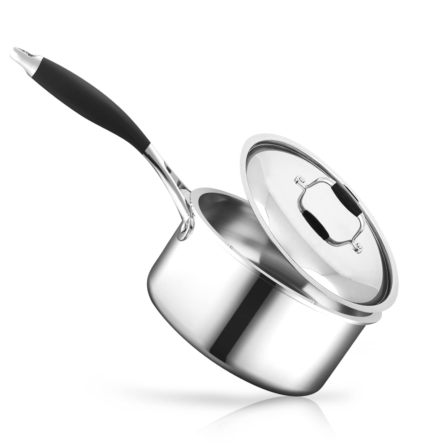NutriChef 1.5-quart Saucepan with Lid - PFOA/PFOS Free Stainless Steel Stain-Resistant Sauce Pot Kitchen Cookware w/Satin Interior, Polished Exterior, Silicone Wrap Handles - Works w/Model NCSSS12