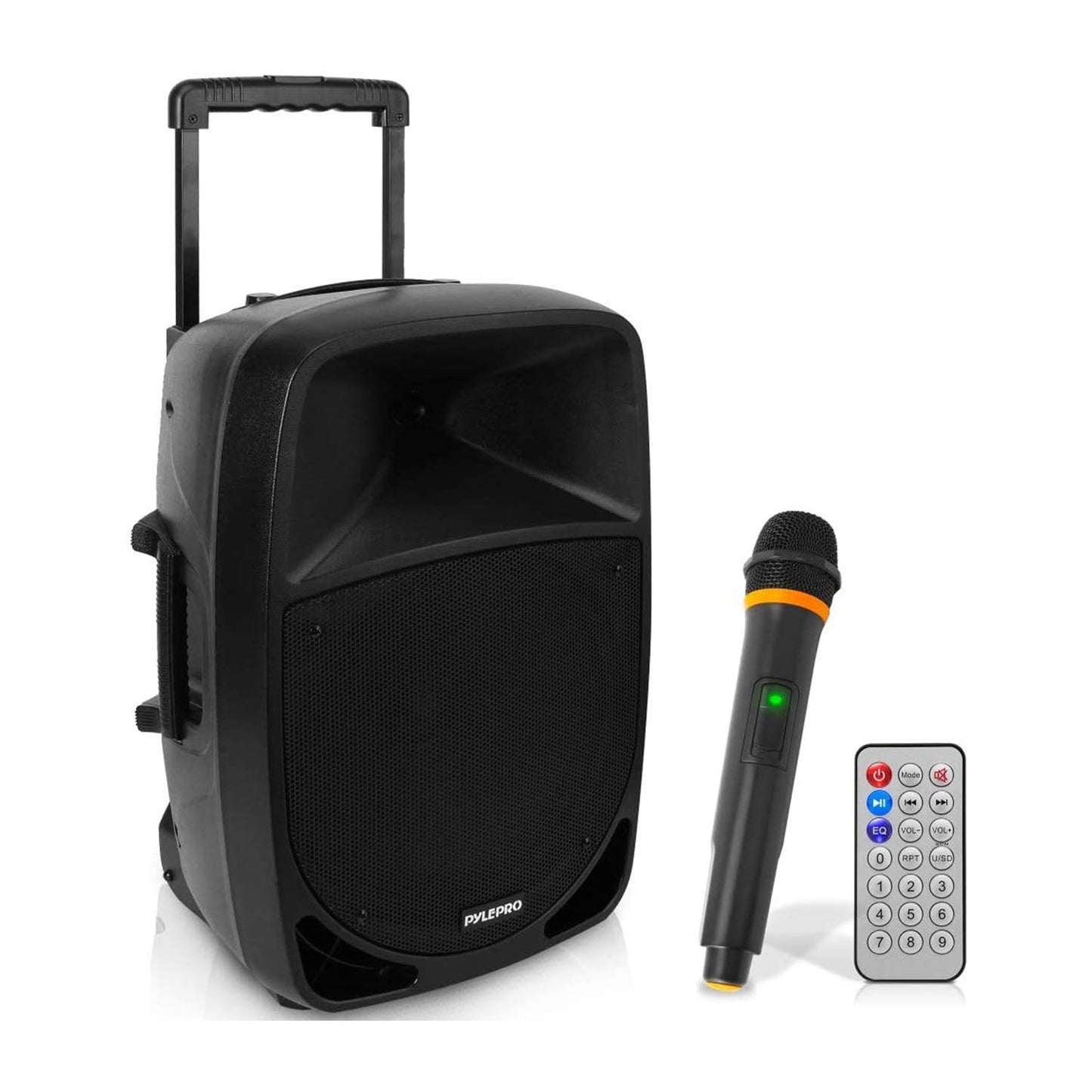 Pyle 1200W Portable Bluetooth PA Speaker - 12’’ Subwoofer, LED Battery Indicator Lights W/Built-In Rechargeable Battery, MP3/USB/SD Card Reader, and UHF Wireless Microphone - Pyle PSBT125A,Black