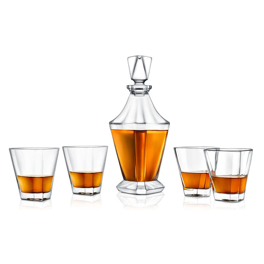 Nutrichef Whiskey Decanter Set, 850ml Decanter with Stopper, 300ml 4 Whiskey Glasses, Easy to Clean, Enhances Flavor, BPA-Free, Luxury Gift For Men, Elegant Design for House Warming Gifts New Home