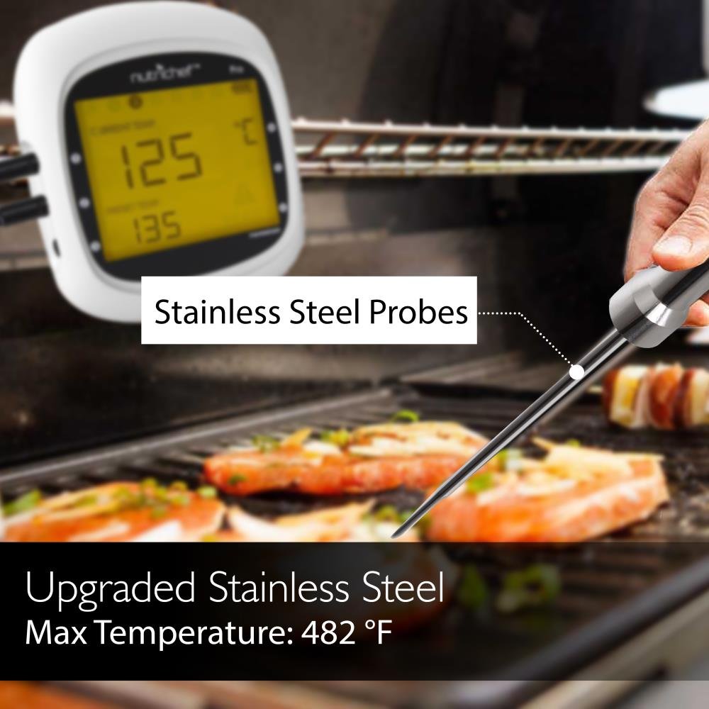 Upgraded Barbecue Thermometer Temperature Probes - 2 Pcs Stainless Steel for NutriChef PWIRBBQ80 Bluetooth Wireless BBQ Digital Thermometer - Works w/ All Kinds of Meat - NutriChef