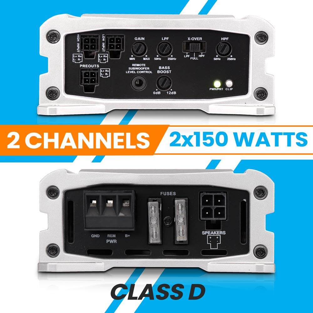 PyleUsa 2 Channel Weather Resistant Audio Amplifier System, Class D Compact Designed Suit for Car, ATV, UTV, 4X4, Jeep, Motorcycle and Marine Vehicles
