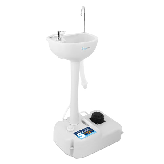 SereneLife Portable Camping Sink with 19L (5+ Gallon) Water Tank, Hands-Free Foot Pump, Soap Dispenser & Towel Holder, Compact Design with Carry Handle – Perfect for Camping, Worksites, Outdoors