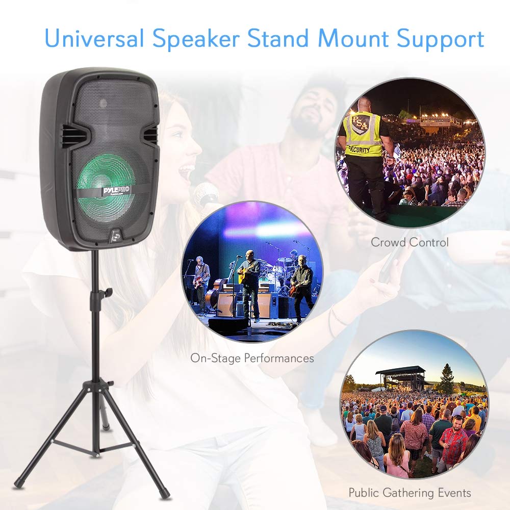 Pyle PA Speaker DJ Mixer Bundle - Portable Wireless Bluetooth Sound System w/ USB SD XLR 1/4" RCA Inputs, LED Lights - Dual Speaker, Mixer, Microphone, Stand, Cable - Home/Outdoor PPHP210AMX,Black