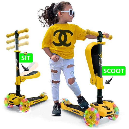 Hurtle 7 Wheeled Scooter for Kids - Stand & Cruise Child/Toddlers Toy Folding Kick Scooters w/Adjustable Height, Anti-Slip Deck, Flashing Wheel Lights, for Boys/Girls 2-12 Year Old - Hurtle