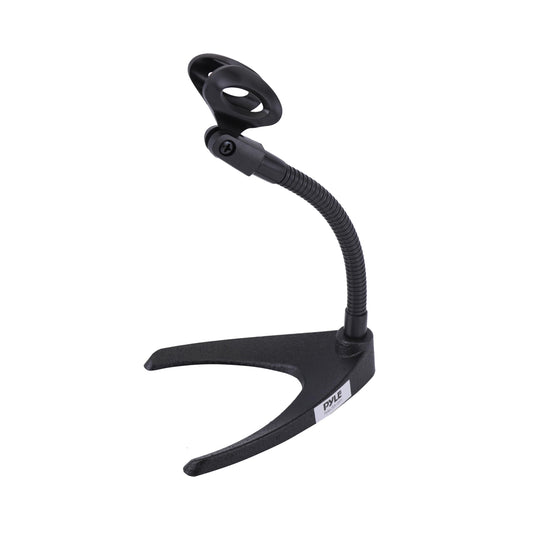 Pyle Desktop Microphone Stand - Universal Tabletop Mic Holder w/ Flexible 8.2'' Inch Gooseneck Mount and Solid U Shape Base - Perfect for Table Desk or Counter - PMKS8,Black