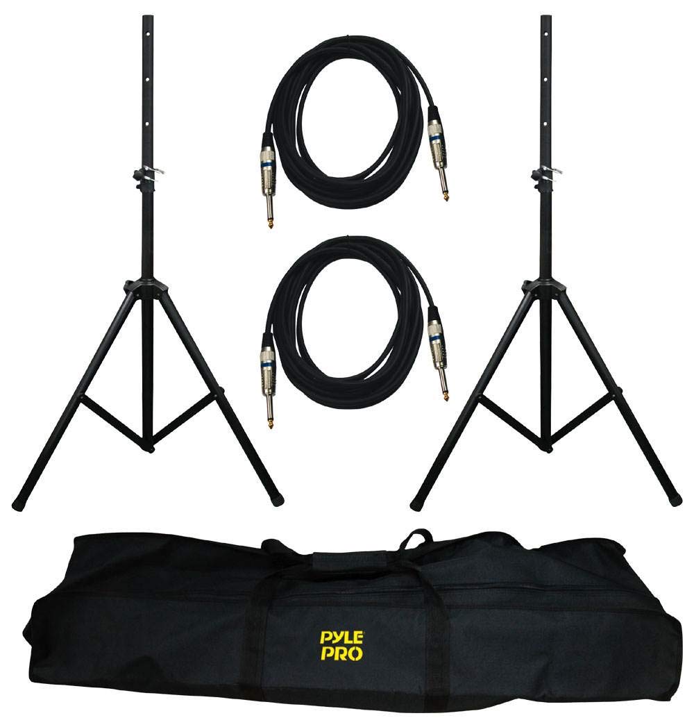 Pyle Universal Stand Kit-Height Adjustable 3.6’ -5.6’ Tall Sound Equipment Tripod Mount for Speakers w/ 35mm Insert-Home, Stage, Studio Use-(2), Black, 21’ ft 1/4" Audio Cable (PMDK102)