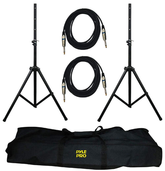 Pyle Universal Stand Kit-Height Adjustable 3.6’ -5.6’ Tall Sound Equipment Tripod Mount for Speakers w/ 35mm Insert-Home, Stage, Studio Use-(2), Black, 21’ ft 1/4" Audio Cable (PMDK102)