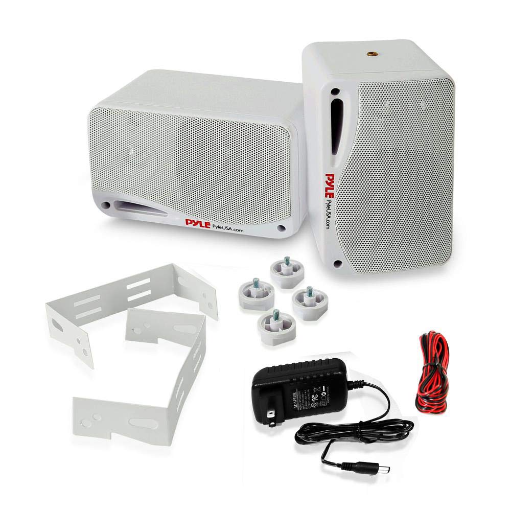 Pyle Outdoor Waterproof Wireless Bluetooth Speaker - 3.5 Inch Pair 3-way Active Passive Weatherproof Wall, Ceiling Mount Dual Speakers System w/ Heavy Duty Grill, Patio, Indoor Use -PDWR42WBT (White)
