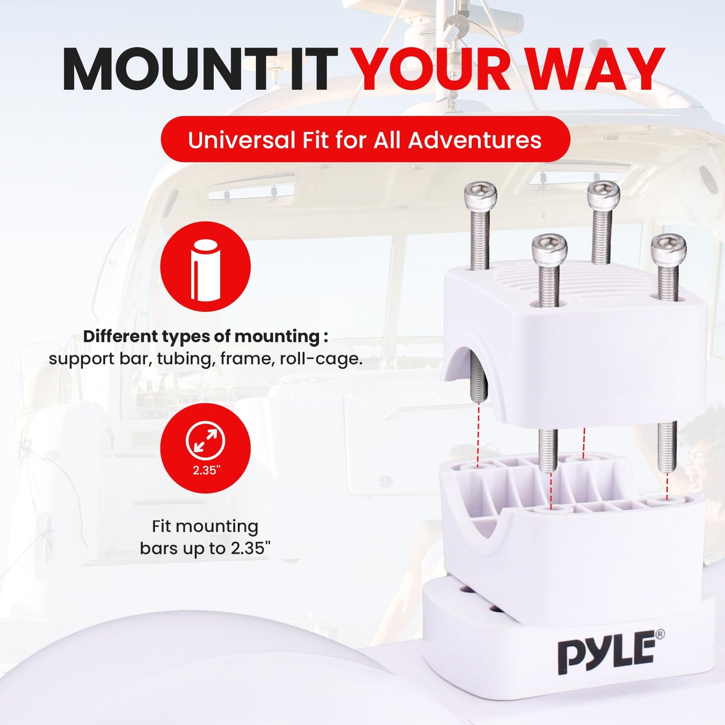 Pyle Dual Waterproof Off-Road Speakers - 8" 300W 2-Way Marine Wakeboard Tower Sound System w/LED Light, Full Range Outdoor Stereo Speaker for Car, ATV, UTV, Jeep, Boat, Includes Brackets (White)