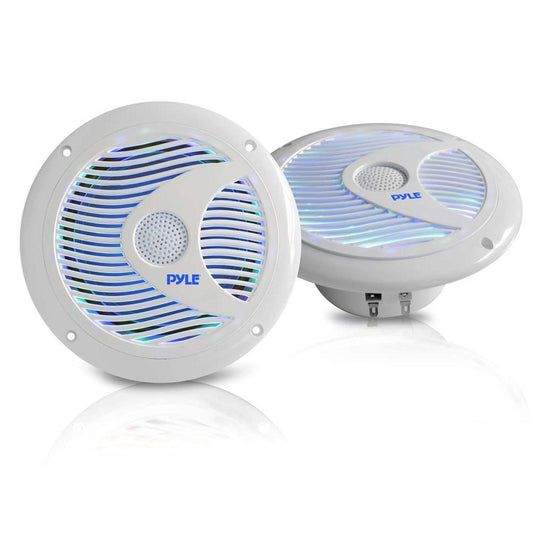 Pyle Marine Speakers, LED Lights, Waterproof, 6.5 Inch, 150 Watt Power, IP44 Grade, Polypropylene Cone, Includes Wiring & Mounting Hardware, Perfect for Marine Vehicles or Automobiles, White