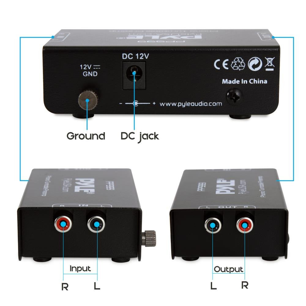 Pyle Mini Phono Turntable Preamp - Low Noise Stereo Preamplifier with RCA Input/Output - 12V DC Adapter - High-Fidelity Audio for Vinyl - Phonograph - Home Audio - PP999