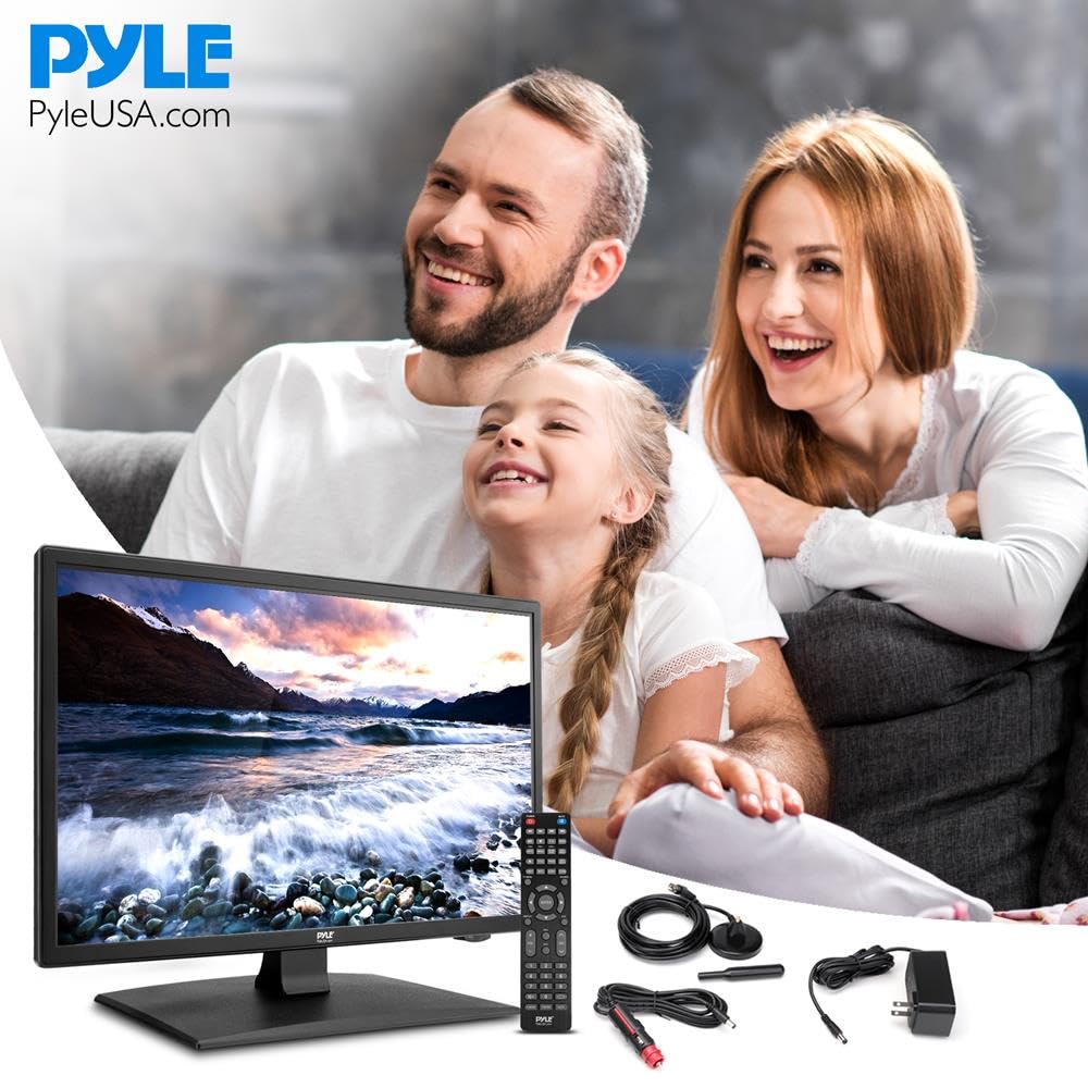 Pyle 21.5 Inch 1080p LED RV Television - Slim Flat Screen Monitor FHD Small TV w/HDMI, RCA, Multimedia Disk/DVD Combo, 12/24 Volt Car Adapter, Wall Mount, Works w/Mac PC, Includes Remote Control