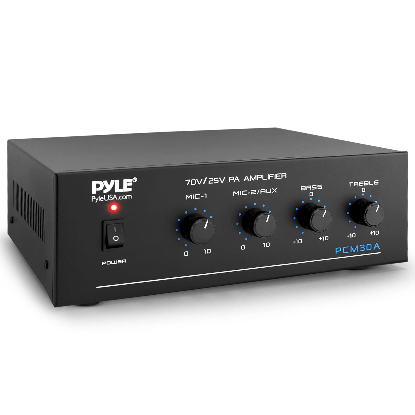 Pyle 60W Compact Mini Home Power Amplifier - Bluetooth 5.0 Stereo Receiver with RCA - 2 Mic Inputs - 25/70V Outputs - LED Indicator - Tone Control - Input Selector - For PA and Speaker System - PCM30A
