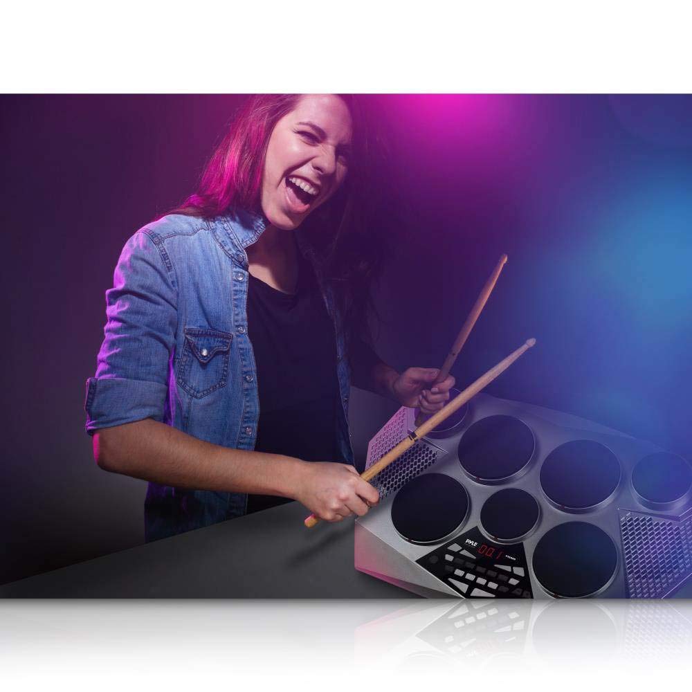 Pyle Pro Electronic Drum kit - Portable Electric Tabletop Drum Set Machine with Digital Panel, 7 Drum Pad, Hi-Hat / Kick Bass Pedal Controller USB AUX -Tom Toms, Hi-Hat, Snare Drums, Cymbals - PTED06