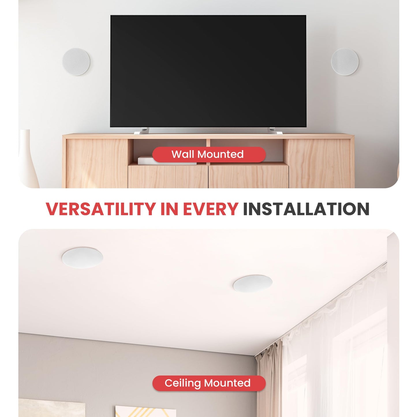 Pyle Ceiling and Wall Mount Speaker - Wireless Bluetooth 8” Dual 2-Way Audio Stereo Sound Subwoofer Kit with, 360 Watts, in-Wall & in-Ceiling Flush Mount for Home Surround System - Pyle PWRC85BT