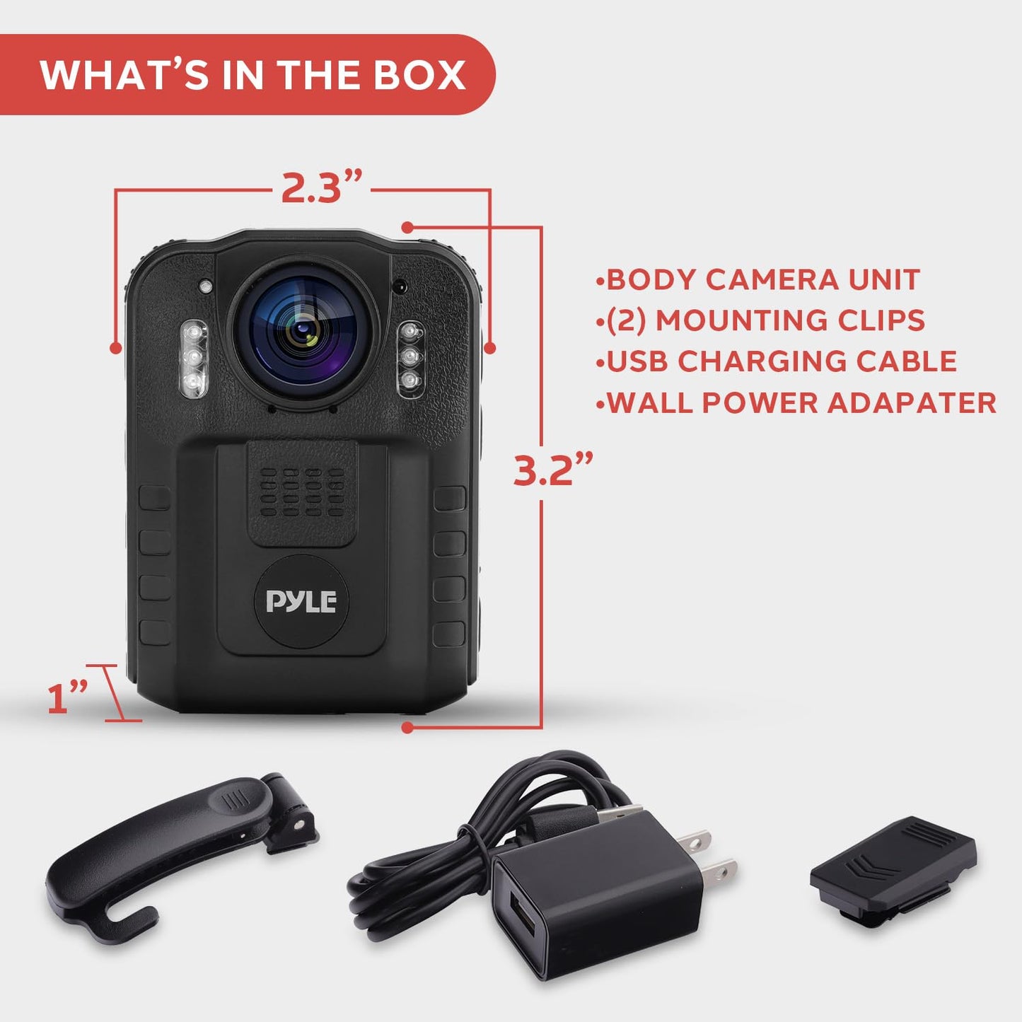 Pyle Police Security Video Compact Camera - HD 2304x1296p Rechargeable Wireless Waterproof Wearable Law Enforcement Mini Surveillance Cam, Audio Video Recording, Night Vision, Motion Detector PPBCM6