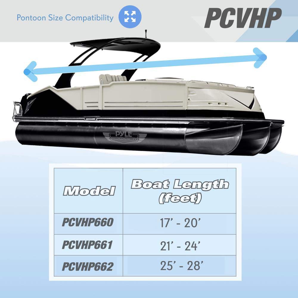 Pyle Pontoon Boat Cover, Universal Fit, Waterproof, Weather Resistant, Marine Grade Canvas, Adjustable Height Support, Includes Storage Bag, Fits 21ft to 24ft Boats, Sun Damage Protection