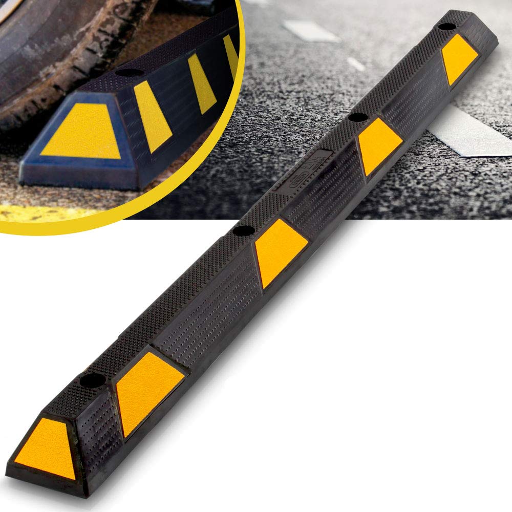 Pyle Curb Parking Garage Floor Stopper - 72 Inch Extra Wide Heavy Duty Rubber Parking Lot Stopper, for Vehicles Truck Driveway, Protect Bumpers for Cars Vans Trucks - Pyle PCRSTP14, Black