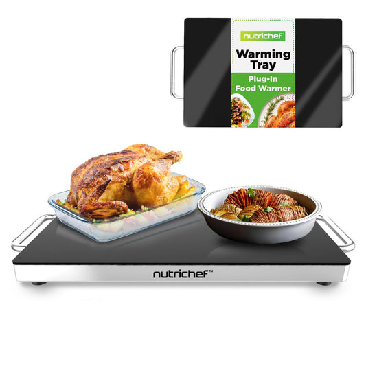 Nutrichef Electric Hot Plate Tray Dish Warmer with Black Glass Top - Ideal for Home, Buffets, Parties, Kitchens & Restaurants - Warming Tray for Food - Tortilla Warmer - Dimensions: 16.5 x 11