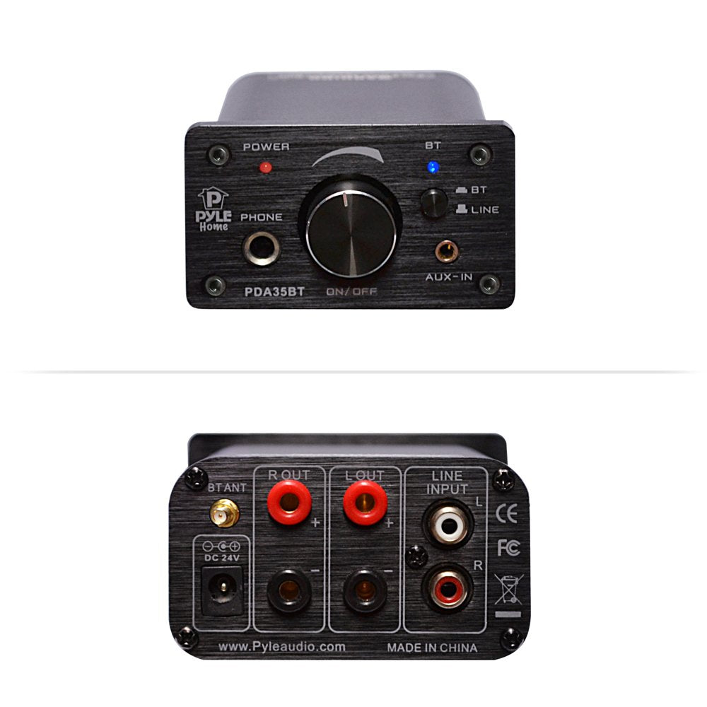 Pyle PDA35BT 100 Watt Mini Bluetooth Power Digital Class D Amplifier & Headphone Amplifier with Two Aux Inputs - 2 Channel Stereo Output - Portable Compact