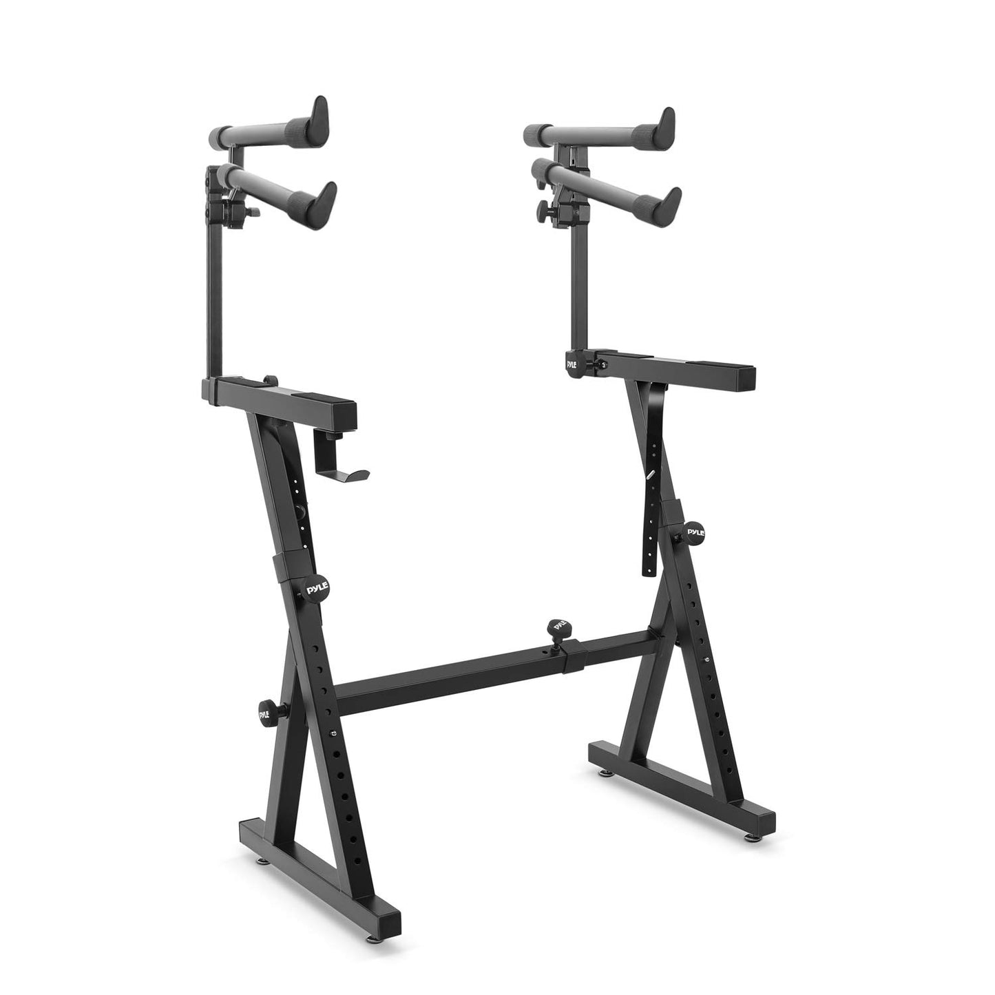 PYLE Heavy-Duty Multi-Functional Music Stand - Z Style & Portable, 2nd Tier, Height & with Adjustment, Digital Keyboard Stand, Rack Case w/Ergonomic Design, for Home Studio etc. - Pyle PKST2TZ , black