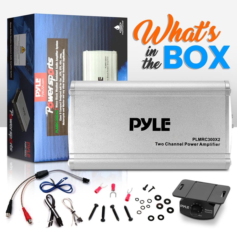 PyleUsa 2 Channel Weather Resistant Audio Amplifier System, Class D Compact Designed Suit for Car, ATV, UTV, 4X4, Jeep, Motorcycle and Marine Vehicles