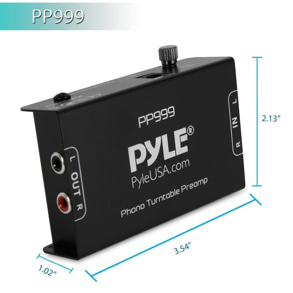 Pyle Mini Phono Turntable Preamp - Low Noise Stereo Preamplifier with RCA Input/Output - 12V DC Adapter - High-Fidelity Audio for Vinyl - Phonograph - Home Audio - PP999