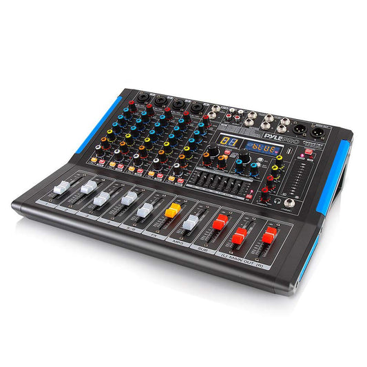 Pyle 6-Channel Bluetooth Studio Audio Mixer - DJ Controller w/ USB Drive - XLR Mic Input - +48V Phantom Power - 16 DSP Effects - MP3/WAV Playback - For Professional & Beginner Use - PMXU67BT