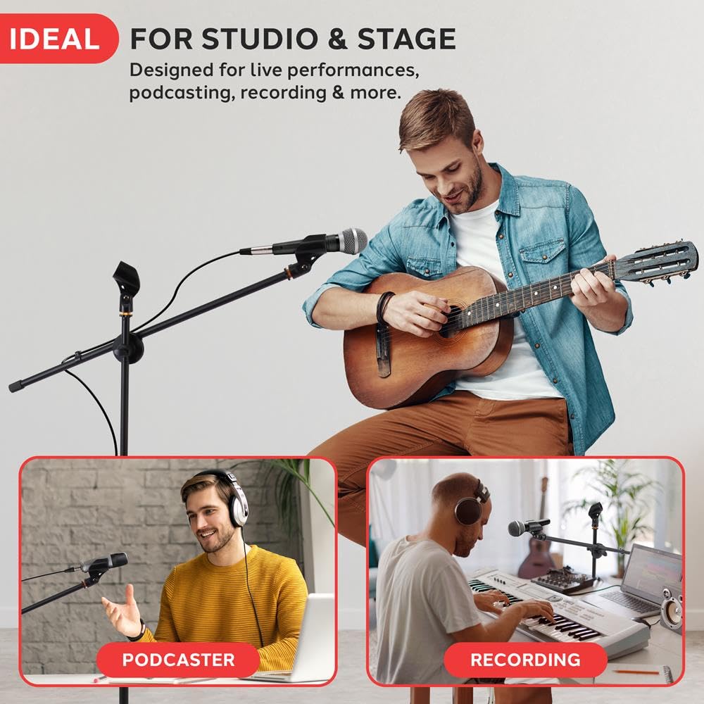 Pyle Universal Adjustable Tripod Microphone Stand - Pair of Heavy Duty Lightweight Professional Compact Extendable Stage Studio Floor Standing Boom Mic Holder w/ Carry Bag, 5/8" Adapter - PMKSKT35