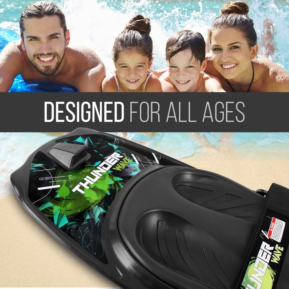 SereneLife Water Sport Kneeboard with Hook for Kids & Adults, Kneeboard with Strap for Boating, Waterboarding, Kneeling Boogie Boarding, Knee Surfing, Black/Green, 50.0’’ x 20.0’’ x 4.5’’