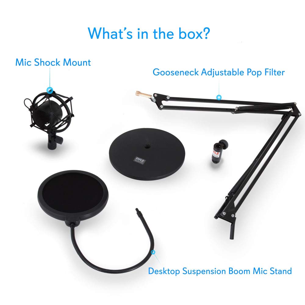 Pyle Dual Suspension Springs and Metal Extension Support Arms, Maximum Mic Arm Extension Distance: 3.1’ ft, Maximum Mic Arm Extension Dst: 3.1’ ft.- Pyle PMKSH24, Black