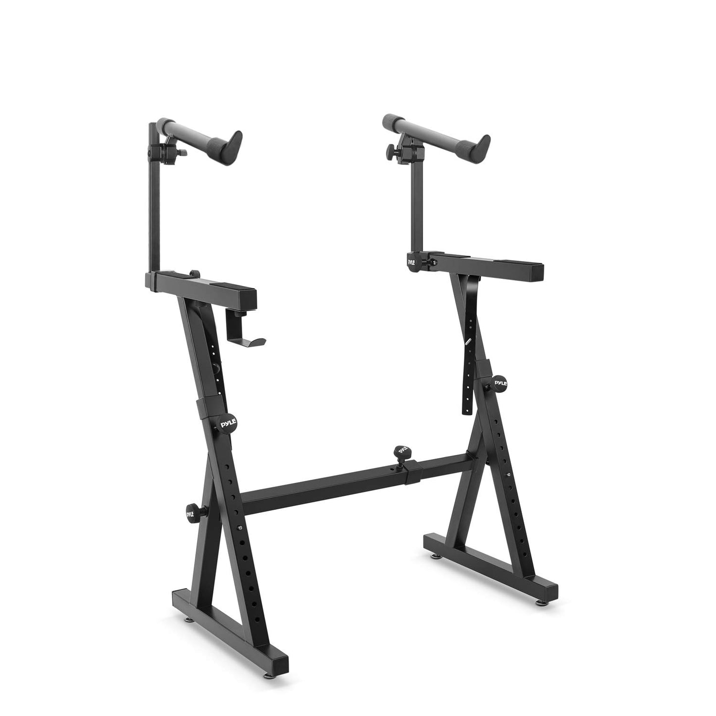 PYLE Heavy-Duty Multi-Functional Music Stand - Z Style & Portable, 2nd Tier, Height & with Adjustment, Digital Keyboard Stand, Rack Case w/Ergonomic Design, for Home Studio etc. - Pyle PKST2TZ , black