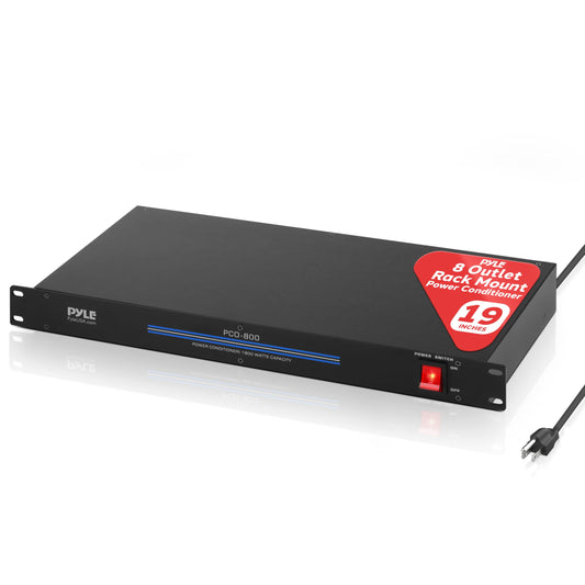 Pyle 1800W 8 Rack Mount Conditioner-15 Amp Surge Protector with Noise Suppression Rear Outlet for Multi Appliances-Triple Mode Protection-AC Power-for Home & Computer, Black (PCO800)