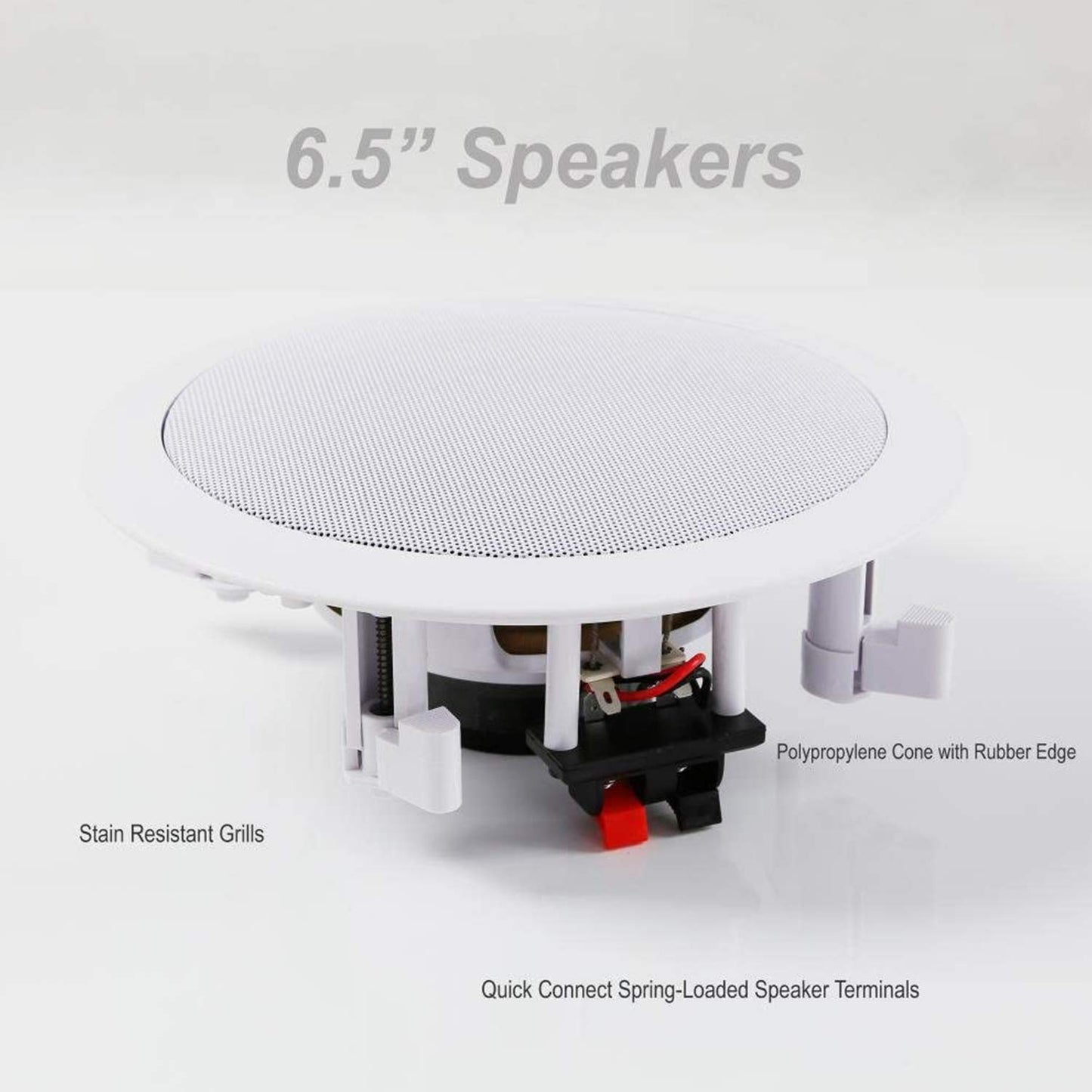 Pyle Pair 6.5” Flush Mount In-wall In-ceiling 2-Way Home Speaker System Spring Loaded Quick Connections Dual Polypropylene Cone Polymer Tweeter Stereo Sound 200 Watts (PDIC1661RD) White