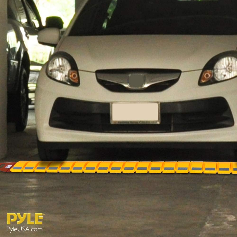 Pyle Portable Vehicle Traffic Speed Bump - 9.8' ft Heavy Duty Reflective Plastic Humps, Car Truck Automotive Vehicles Speed Bumps for Asphalt Concrete Gravel Garage Driveway Roads Parking Lot - PSPD16