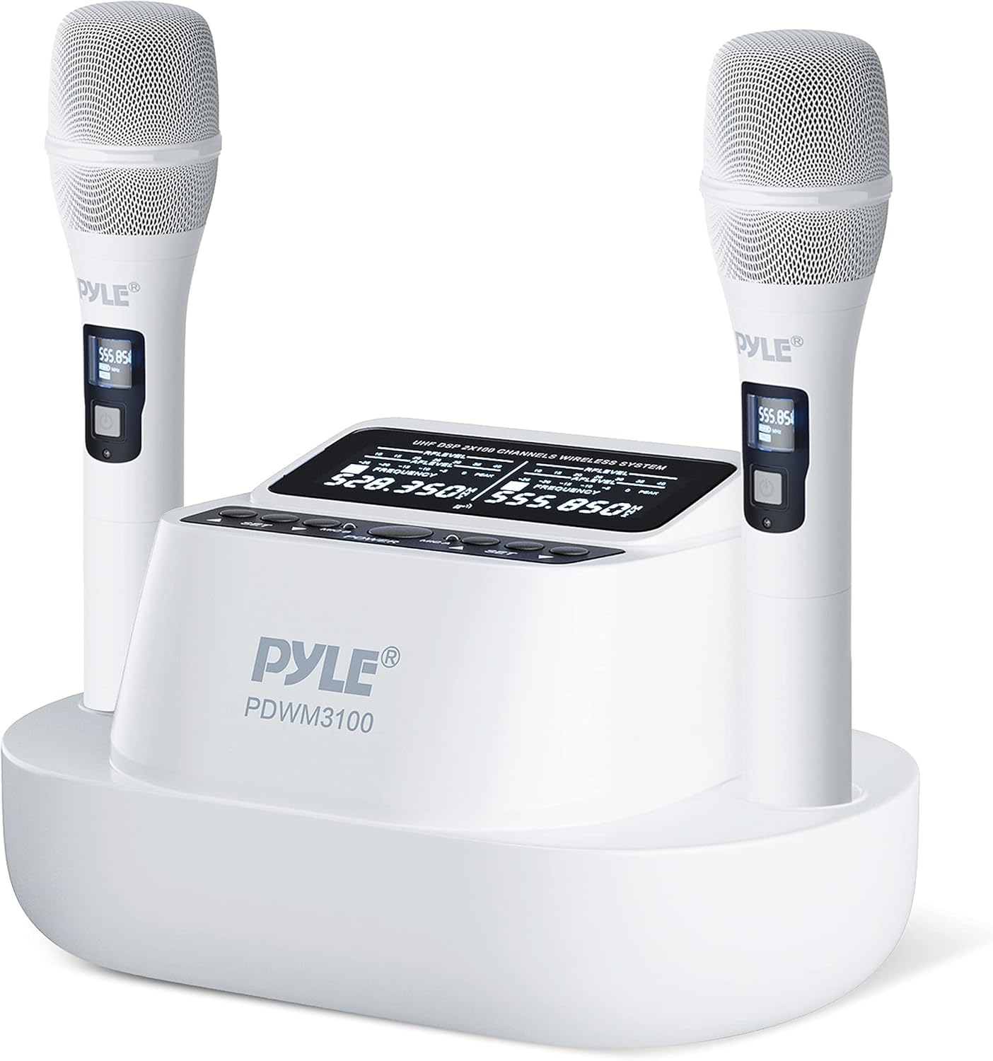 Pyle Wireless Microphones - UHF 2x100 Channel Receiver, Karaoke Microphone with DSP, High-Fidelity, Infrared Sync, Wireless Microphone System for Professional Singers, Stage & Artists