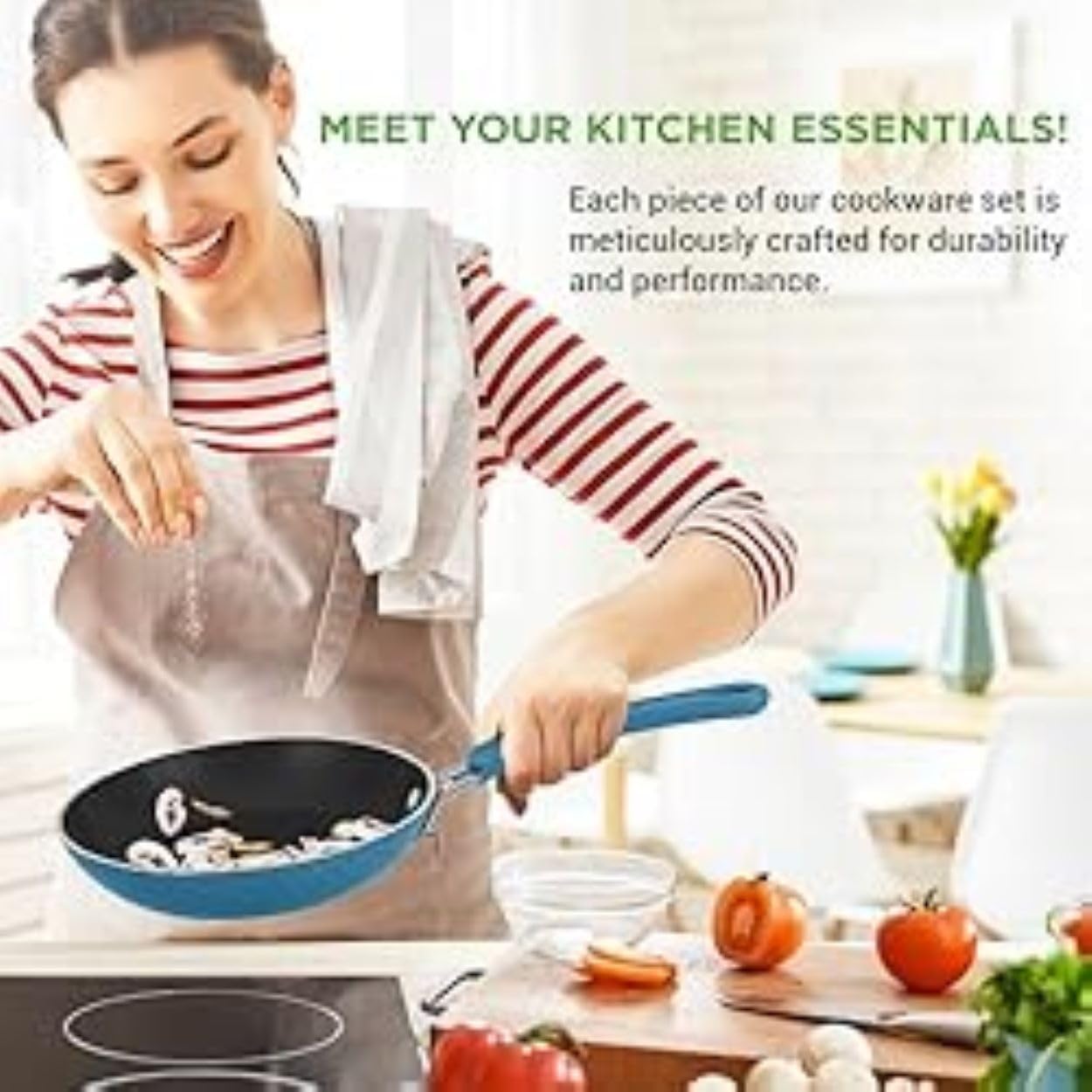 NutriChef 11 Pc Pots and Pans Set Non Stick Cookware with Ceramic Coating, Ergonomic Handles, Induction Ready, Includes Saucepan, Dutch Oven, Large & Small Fry Pans, Royal Blue