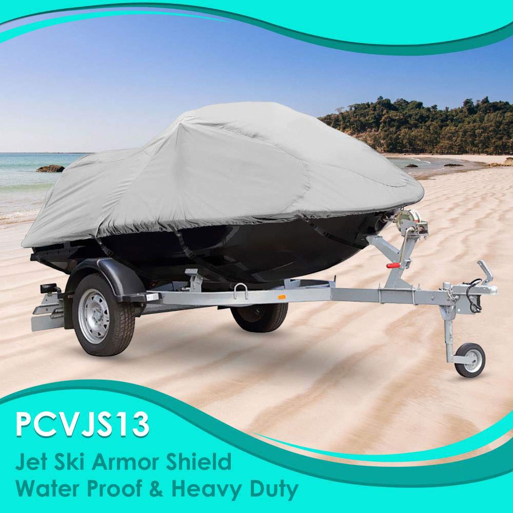 PYLE Boat Cover, Boat, Boat Covers - Heavy Duty Marine Grade Storage Cover, 127” to 138” Length, Waterproof Fabric, Elastic Cord, Rear Air Vents, Includes Anti-Moisture Storage Bag, Gray