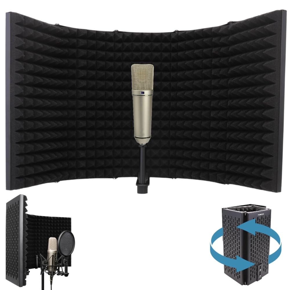 Pyle Studio Microphone Sound Isolation - Enhance Vocals & Singing with 5 Folding Acoustic Panels, Adjustable Depth & Removable Shock Mount - Ideal Podcast Equipment for Singers & Recording