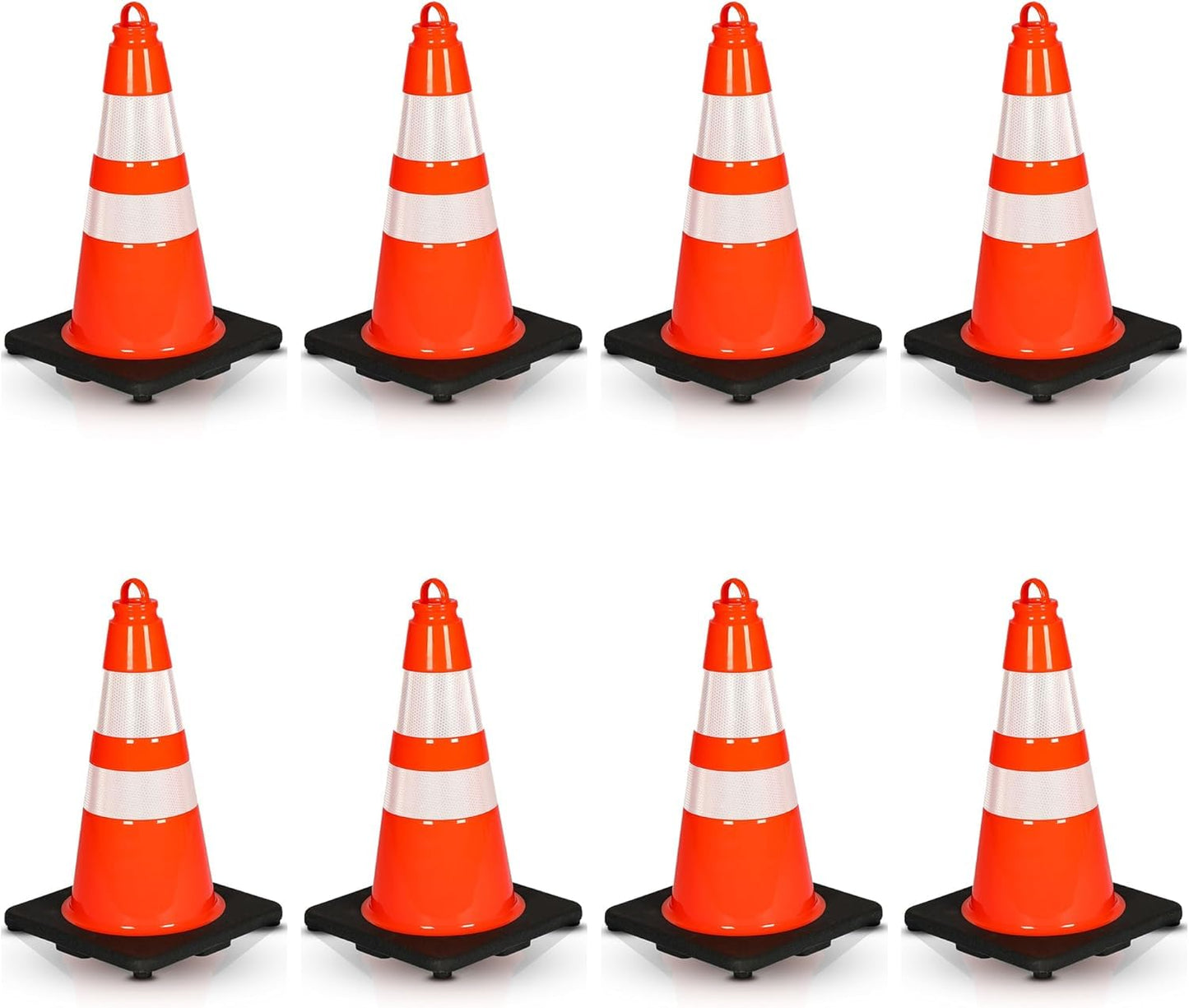 Pyle 18" PVC Traffic Cones, 8-Pack Safety Cones for Parking, Construction, Roadwork, & Sports Training, High-Visibility Orange, Durable, Stackable Design, Heavy-Duty Base for Stability in All Weather