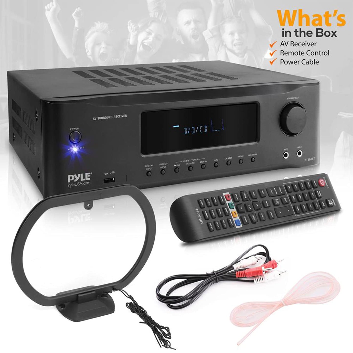 Pyle 2000W 7.1-Channel Hi-Fi Bluetooth 5.0 Stereo Amplifier - AV Home Theater Receiver with Radio - USB - RCA - HDMI - MIC IN - 4K UHD TV & 3D Blu-Ray Support - Surround Sound - Subwoofer - PT796BT