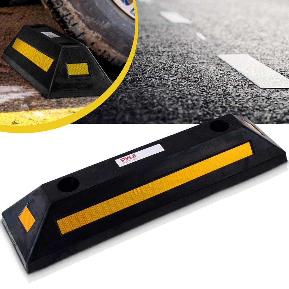 Pyle Curb Garage Vehicle Floor Stopper for Parking Safety 1PC Heavy Duty Rubber Parking Lot Driveway Stopper, For Car Vans Trucks Tire Wheel Guide Block Protect Bumper- Pyle PCRSTP11