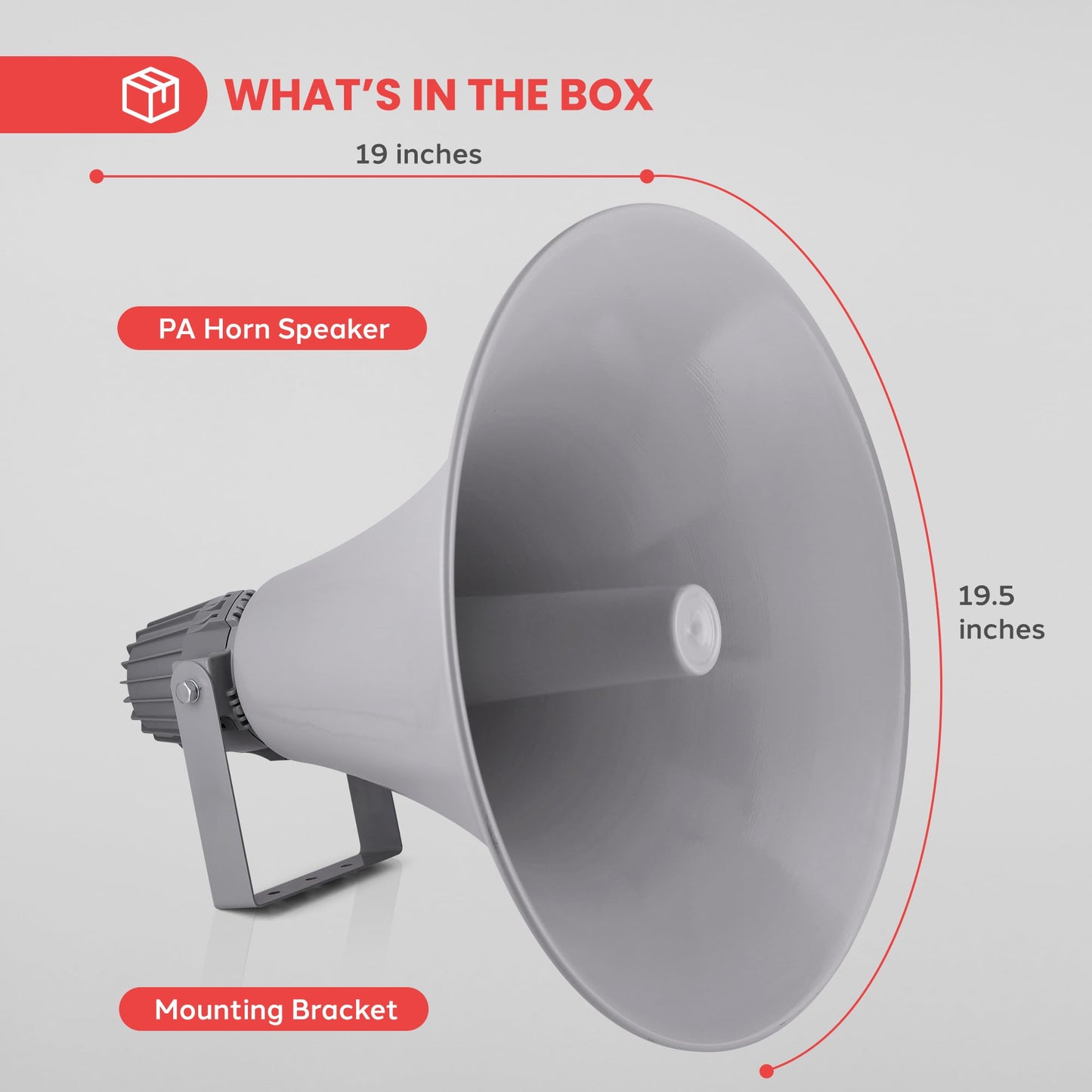 Pyle Indoor Outdoor PA Horn Speaker - 19.5" 100W Power Compact Loud Sound Megaphone w/ 400Hz-5KHz Frequency, 16 Ohm, 100V/70V Transformer, Mounting Bracket - 100V/70V Audio System - PyleHome PHSP20